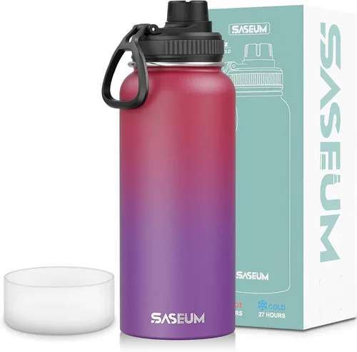 Vista 24 de SASEUM Botella de agua de acero inoxidable de 12 onzas, botella aislada sin BPA con tapa de boquilla a prueba de fugas, botella de metal de boca