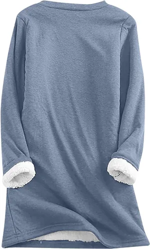 Vista 3 de Camisas cálidas con forro polar de invierno para mujer, estilo casual, color liso, raglán, manga larga, cuello redondo, camiseta térmica casual