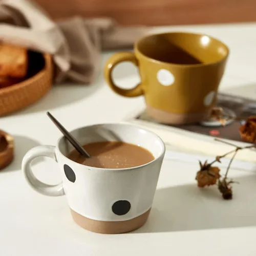 Vista 6 de Taza, taza de escritorio de café, taza de cerámica, taza de café retro, juego de platillos japoneses para el hogar, taza de desayuno de cerámica