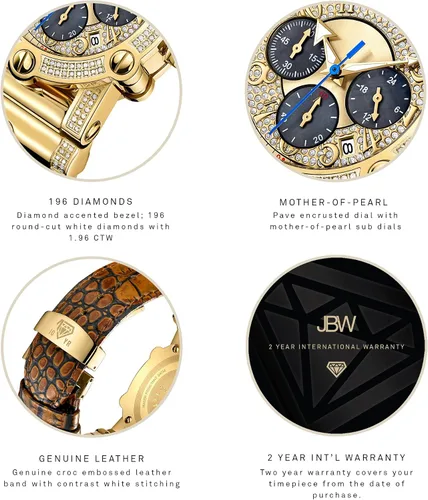 Vista 5 de JBW Reloj de pulsera con diamantes de .98 ctw de 10 años para hombre con correa de cuero