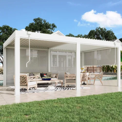 Vista 19 de EROMMY Pérgola con Persianas de 10x10 Pies, Refugio de Sombra Solar para Exteriores con Marco de Aluminio y Techo de Metal Ajustable Resistente a