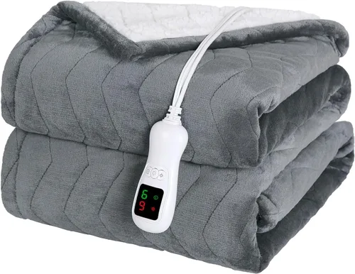 Vista 22 de Manta térmica eléctrica, calentador de manta lavable para el hogar para adultos, calentamiento rápido, franela suave súper acogedora de 50 x 60