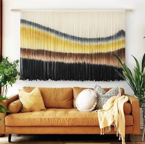 Vista 14 de macramé para colgar en la pared, teñido de inmersión, puesta de sol, decoración de pared, arte de fibra de 57 pulgadas de ancho x 35