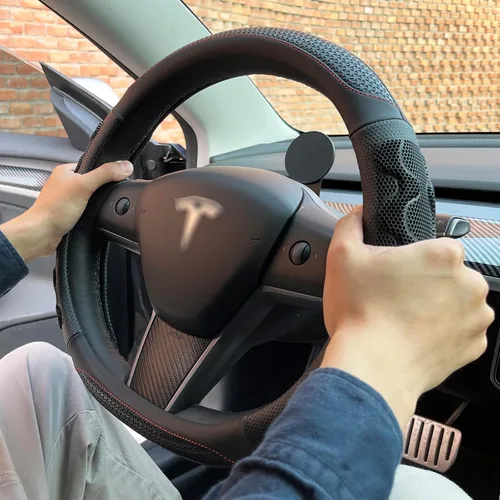 Vista 16 de PINCTROT Comfy Grip - Funda para volante para Tesla Model Y/3 2016-2025 2026 Standard/Highland/Juniper, forma de D de 14 pulgadas tamaño pequeño