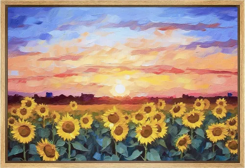 Vista 21 de SIGNFORD Lienzo impreso para pared, puesta de sol, campo de girasol, naturaleza, desierto, paisaje decorativo, relajante, tranquilo, para sala