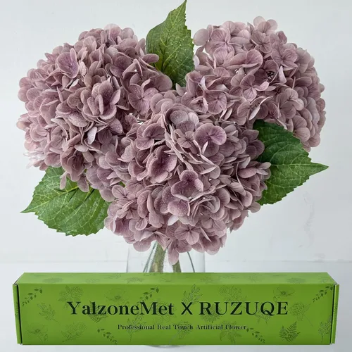 Vista 16 de YalzoneMet 3 unidades de flores artificiales de hortensia color beige cremoso de 21 pulgadas con textura real, flores de látex sintético