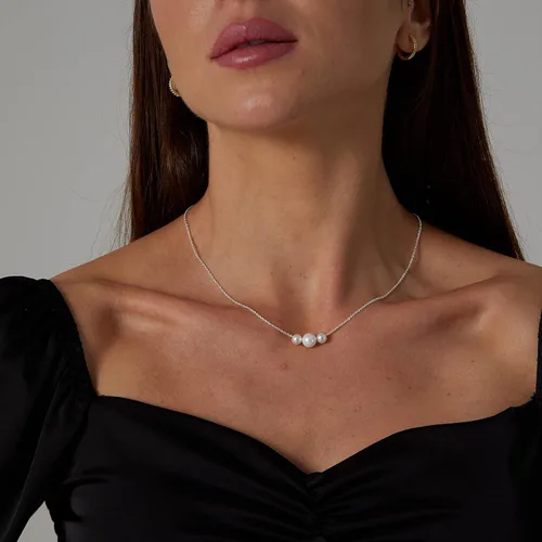 Vista 2 de Delicado collar con colgante de perlas para mujer, chapado en oro de 14 quilates, elegante collar de perlas de agua dulce, collar de perlas con clip