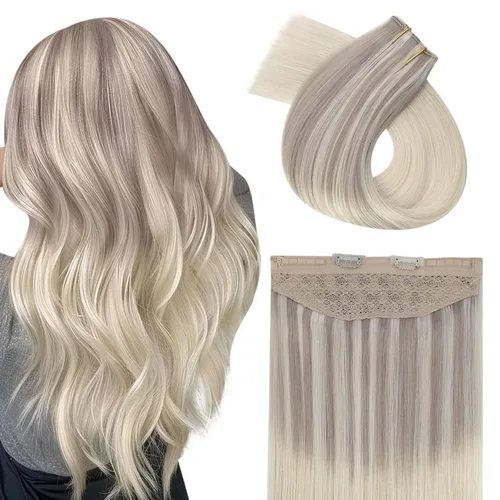 Vista 75 de Easyouth - Extensiones de cabello con alambre rubio, extensiones de cabello humano real, reflejos rubios ceniza, extensión de cabello rubio con hilo