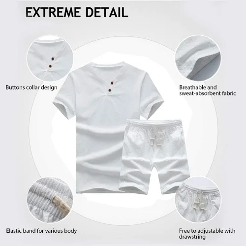 Vista 4 de MANTORS Chándal de verano para hombre, 2 piezas, ropa deportiva casual, camisa y pantalones cortos de manga corta
