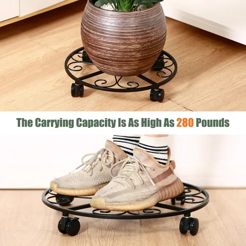 Vista 3 de 3 paquetes de 18 pulgadas para plantas con ruedas, soporte de metal para plantas de interior y exterior, soporte rodante para plantas con ruedas