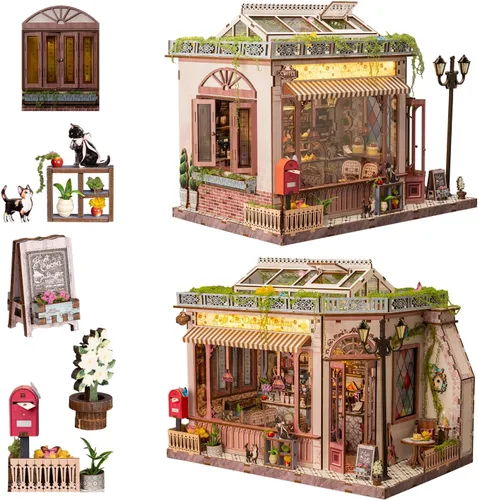 Vista 2 de Kit de rincón de libro, kit de casa de muñecas en miniatura para casa de muñecas, Booknook Tiny House Librería, rompecabezas de madera 3D, regalos