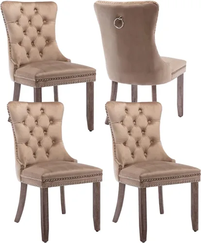 Vista 76 de Juego de 2 sillas de comedor de terciopelo beige, modernas sillas de cocina tapizadas