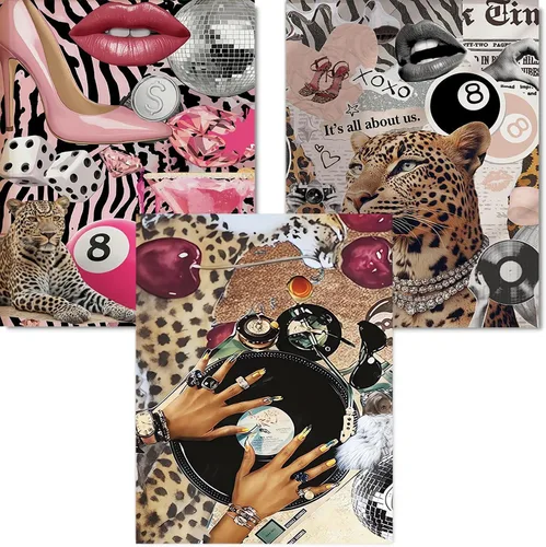 Vista 35 de Kits de arte de diamante para adultos principiantes, modernos kits de pintura de diamante con lunares de leopardo 5D, gemas y manualidades DIY