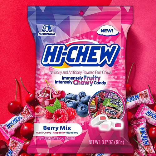 Vista 3 de Sweetzo - Caramelos masticables de mezcla de bayas envueltos individualmente con sabor afrutado, golosinas de tamaño de bocado compartibles, bolsas