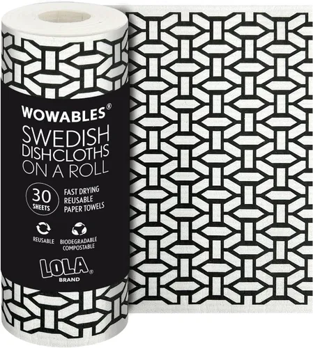 Vista 15 de Paños de cocina suecos para cocina XL, rollo de 30 hojas, biodegradables y compostables, paños de limpieza de toallas de papel reutilizables, 11 x