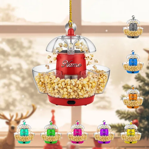 Vista 13 de Adorno de Navidad personalizado de máquina de palomitas de maíz 2025, caja de palomitas de maíz plana 2D, decoración de árbol, regalo único