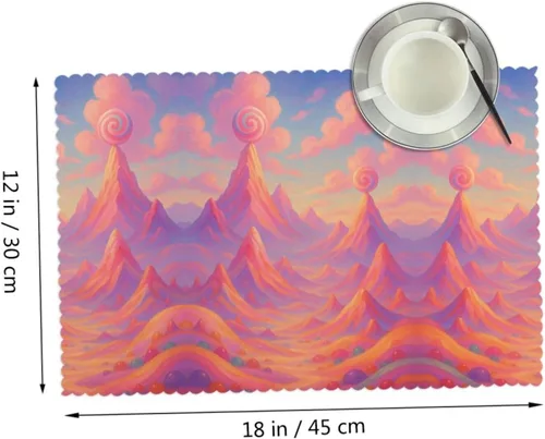 Vista 2 de Rectangular Placemats Set of 4, Heat Resistant Dream Candy Mountains Printed Kitchen Dining Table Mats