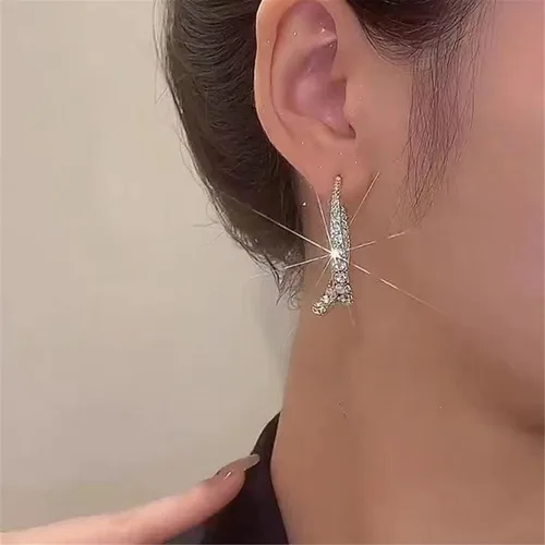 Vista 9 de Aretes curvados con cruz, chapados en oro de 18 quilates para mujer, aretes de cruz de diamante para oreja, regalos de joyería para mujeres