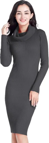 Vista 2 de v28 Vestido de suéter suave acanalado ajustado y elástico de manga larga para mujer