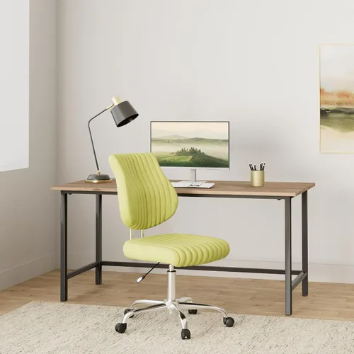 Vista 2 de OSP Home Furnishings Sunnydale - Silla de oficina de felpa ajustable con base cromada, albahaca