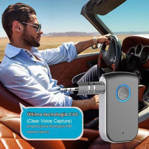 Vista 4 de Adaptador AUX Bluetooth para automóvil, receptor inalámbrico de 0.138 in, adaptador Bluetooth AUX para automóvil, llamadas manos libres