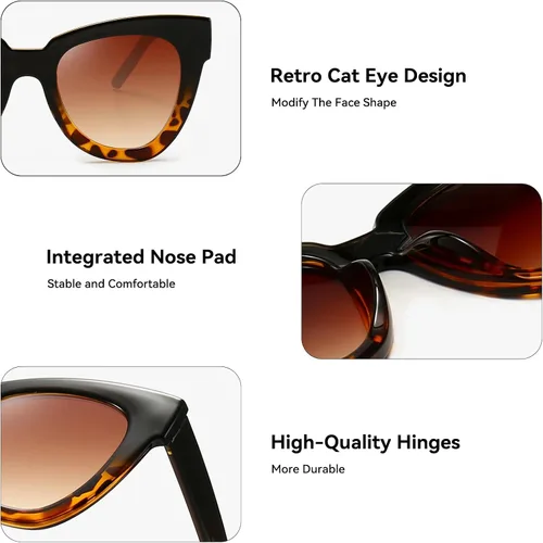 Vista 3 de Dollger Gafas de sol retro de ojo de gato para mujer y hombre, estilo vintage, cuadrado, tortuga, concha, moda