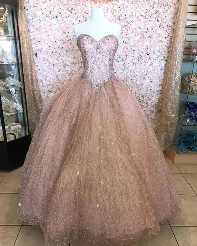 Vista 3 de Vestido de noche formal con lentejuelas de oro rosa brillante, perlas de cristal, para baile de graduación, vestido de fiesta, corsé con cuentas