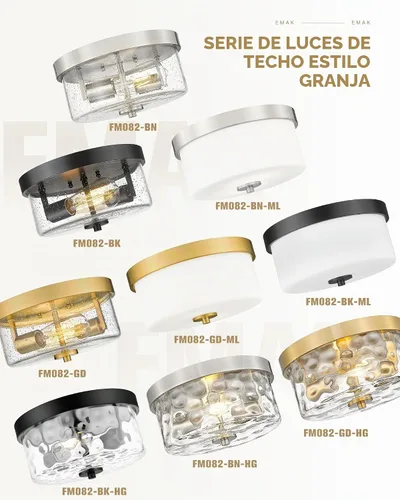 Vista 6 de Emak FM082-BN - Lámpara de techo de níquel cepillado de 2 luces, de 11 pulgadas, con pantalla de vidrio semillado para dormitorio, sala de estar
