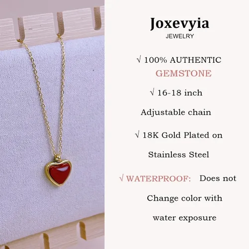Vista 5 de Joxevyia Carnelian Crystal Heart Necklace Raw Stone Healing Crystals Dainty Heart Gemstone Gold Pendant Necklace Anniversary Birthday Valentines