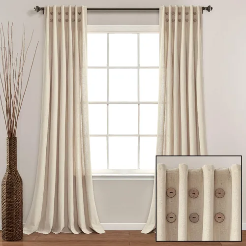 Vista 7 de Lush Decor Panel de cortina plisada con botones de lino para ventana, individual de 40 pulgadas de ancho x 84 pulgadas de largo, lino oscuro