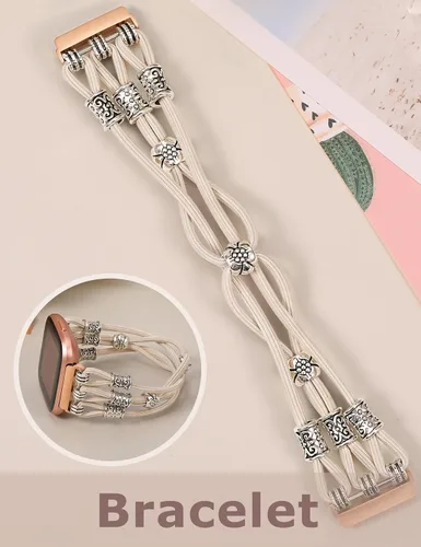 Vista 2 de TOYOUTHS Pulsera de cuentas compatible con Fitbit Versa/Fitbit Versa Lite para mujer, correa trenzada de nailon elástico suave y bohemio, con dijes