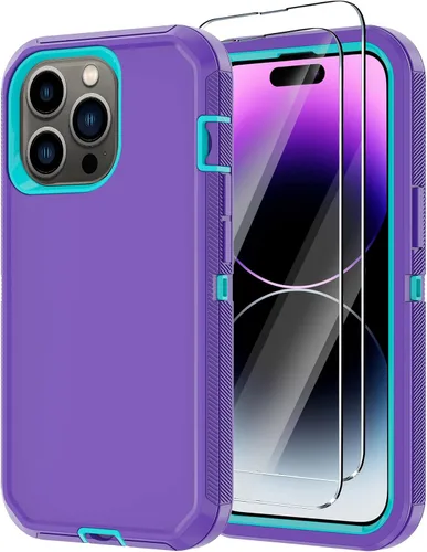 Vista 20 de Funda para iPhone 14 Pro Max con 2 protectores de pantalla, resistente de servicio pesado a prueba de golpes, protección contra caídas, resistente