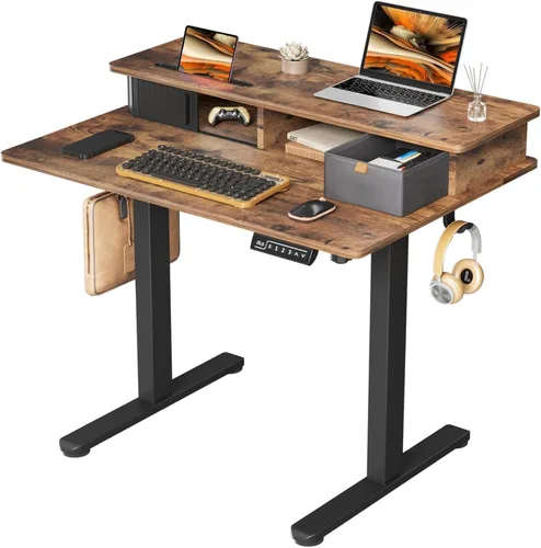 Vista 14 de JOY Worker - Escritorio eléctrico de pie de 35 pulgadas con estante de Gris