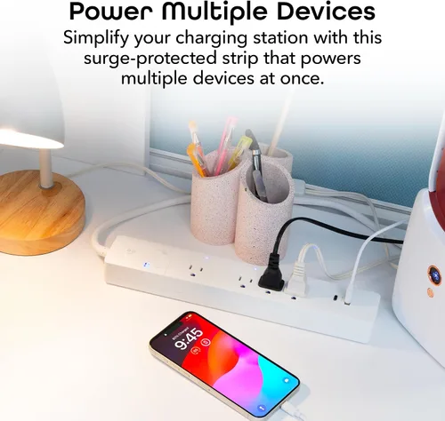 Vista 6 de Geeni Smart Surge Protector Power Strip, 4 tomacorrientes inteligentes y 2 puertos USB Puertos USB-A y USB-C, control de Wi-Fi y aplicaciones