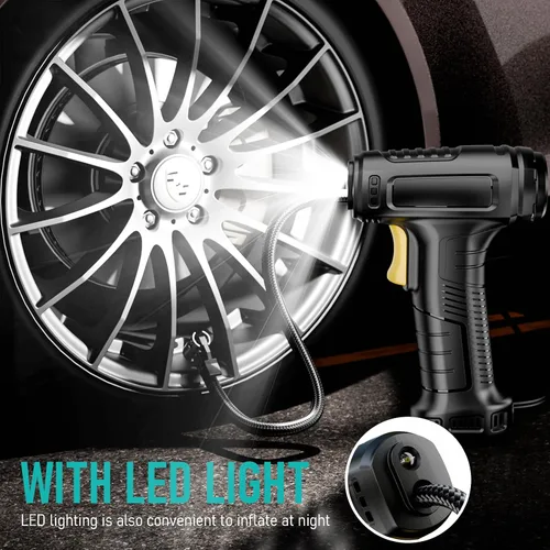 Vista 3 de Inflador de neumáticos, compresor de aire portátil, bomba automática de neumáticos de 150 PSI con linterna LED con manómetro digital