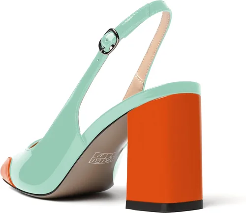 Vista 7 de MODENCOCO Zapatos de tacón alto con hebilla para mujer, con puntera cuadrada, cómodos, a la moda, con tacón alto, 3.3 pulgadas