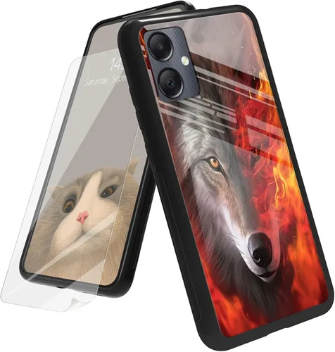 Vista 208 de Funda para Samsung Galaxy A12 5G con protector de pantalla, parte trasera de vidrio templado + TPU de silicona suave que absorbe los golpes