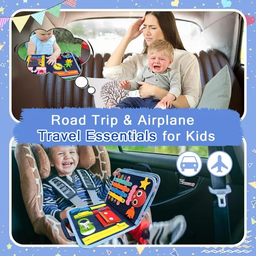 Vista 2 de Gojmzo Busy Board Juguetes Montessori para Niños Pequeños y Niñas Regalos, Juguetes Sensoriales para Niños Pequeños, Actividades Educativas de Viaje