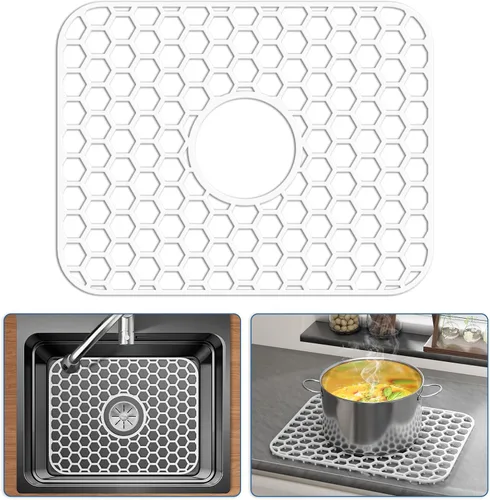 Vista 49 de Bestjing Paquete de 2 protectores de silicona para fregadero de cocina, accesorio de rejilla de cocina de 12 x 11 pulgadas, tapete antideslizante