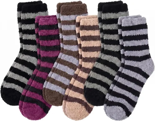 Vista 8 de YSense Calcetines mullidos y mullidos para mujer, 6 pares, calcetines de Negro Marrón Blanco Caqui
