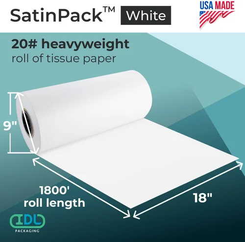 Vista 2 de IDL Packaging SatinPack™ - Rollo de papel de seda de 18 pulgadas x 1800 pies, 20 pesos básicos, color blanco, papel de seda decorativo sin ácidos