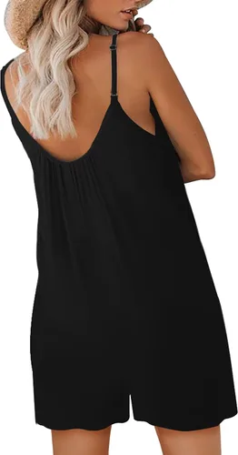 Vista 4 de Womens Summer Casual Sleeveless Strap Loose Adjustable Jumpsuits Stretchy Shorts Romper with Pockets