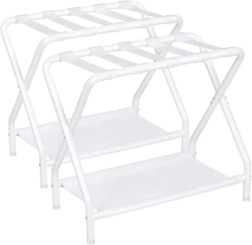 Vista 8 de AMHANCIBLE Portaequipajes, juego de 2, soportes plegables para maleta para habitación de invitados, soporte de equipaje de metal con estante