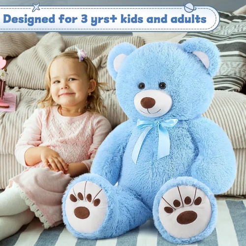 Vista 8 de MorisMos Oso de Peluche Azul Gigante, Peluche Grande de 36 pulgadas para Baby Shower, Oso de Tamaño Real para Niños, Niñas, Novia en Cumpleaños, San