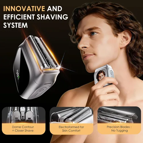 Vista 6 de Maquinilla de afeitar eléctrica para hombres, diseño innovador similar a un espejo, recortadora de barba para hombres con motor de 20,000 RPM