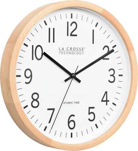 Vista 4 de La Crosse Technology 404-53707-INT Reloj de pared analógico atómico de madera de haya de 12.8 pulgadas
