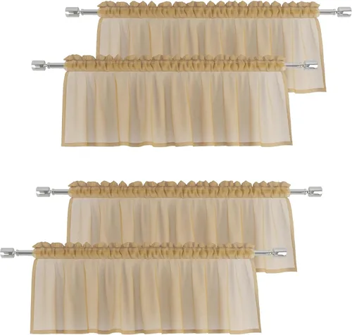Vista 17 de Cenefas traslúcidas beige de 18 pulgadas, cortinas para ventana de sala de estar, dormitorio, cocina, mini paneles de cortina cortos pequeños