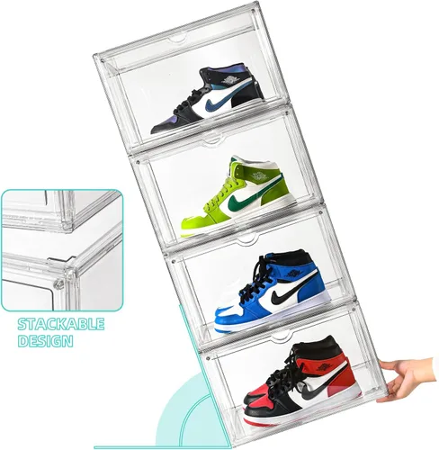 Vista 5 de Organizador de zapatos transparente, estuche apilable para zapatos, cajas de almacenamiento con puerta magnética, se adapta a tamaños de zapatos