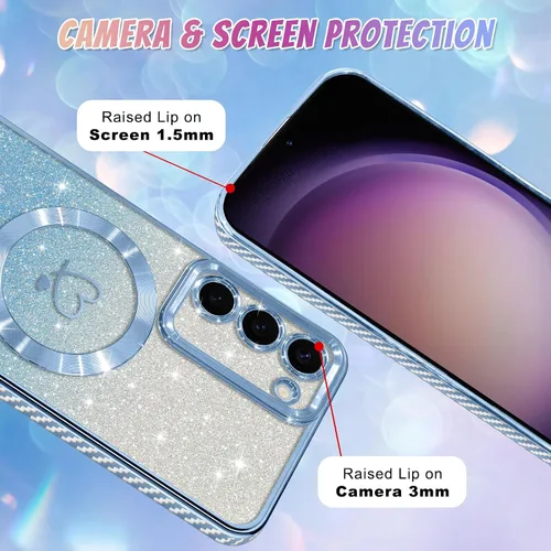 Vista 403 de Bonoma - Funda compatible con Samsung Galaxy S21 Plus, diseño de corazón con purpurina, color rosa Support for MagSafe, Plating Magnetic Case TPU