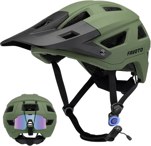 Vista 8 de Favoto Casco de bicicleta de montaña para adultos para hombres y mujeres, casco de MTB con hebilla magnética con visera extraíble, ligero